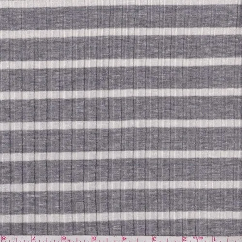 1 YD PC-Concrete/Ivory Stripe Poor Boy Rib Knit Fabric