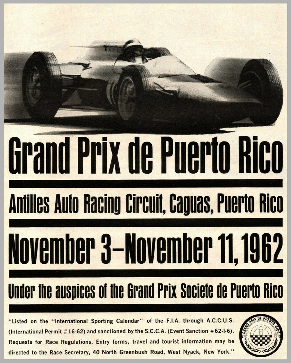 1962 Grand Prix de Puerto Rico original magazine ad / poster