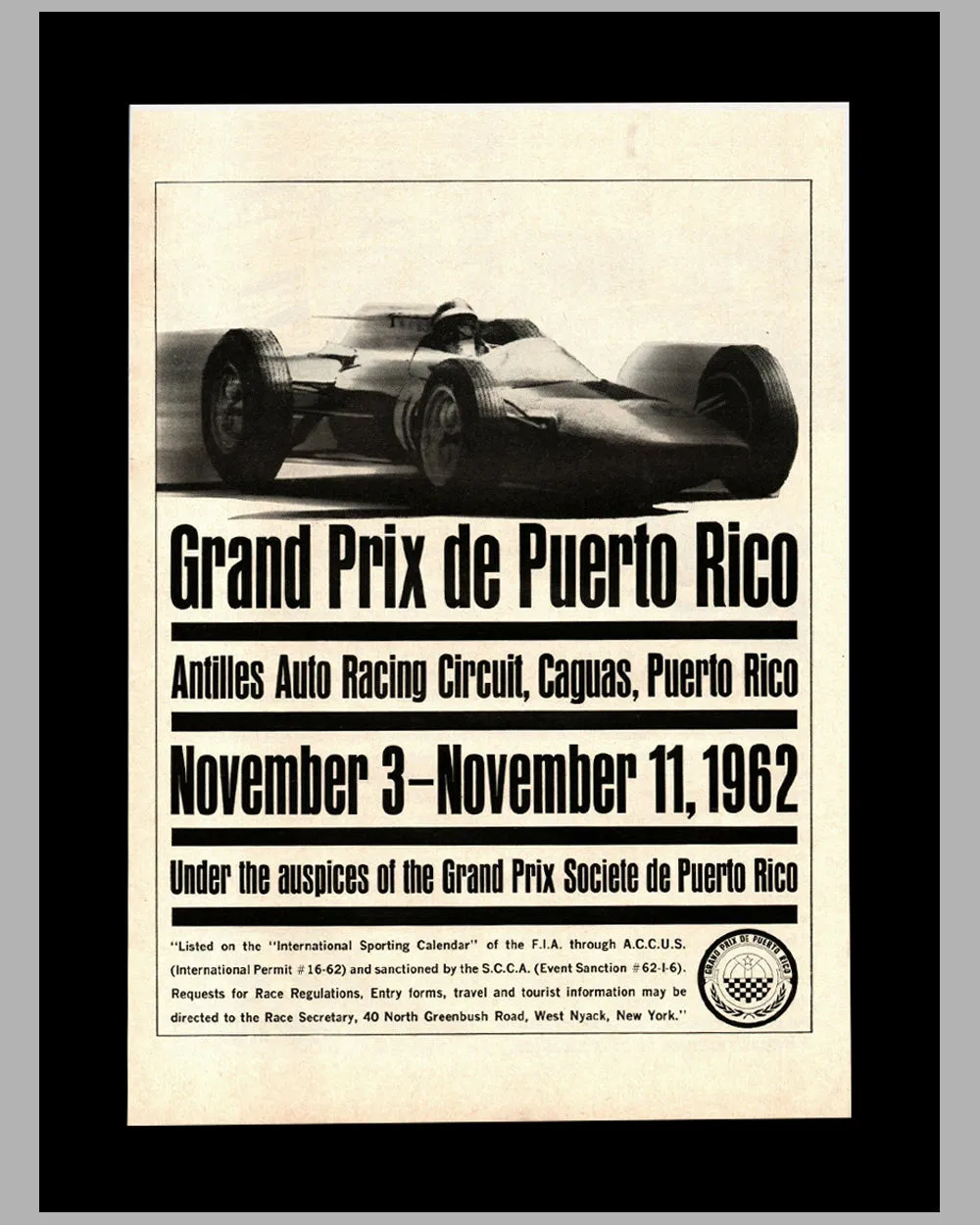 1962 Grand Prix de Puerto Rico original magazine ad / poster