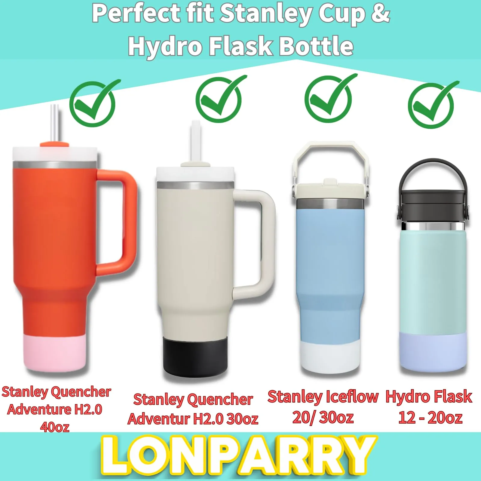 2-Pack Silicone Boot for Stanley 40 30 oz Quencher Adventure Tumbler, Bottom Boot for Stanley IceFlow 30 20 oz, Stanley Cup Protector Sleeve Cover Boots for Stanley Accessories Clear