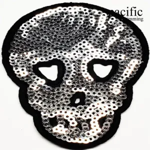 3 3/8" Sequin Skull Patch Sew On : PA190014