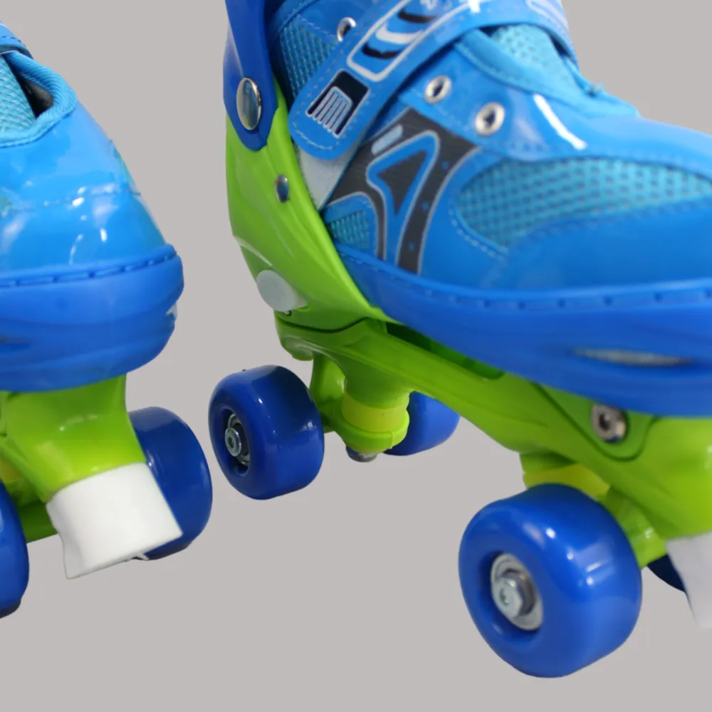 Adjustable Roller Skate Shoes 2-Rows 4-Wheels (Medium, Blue)