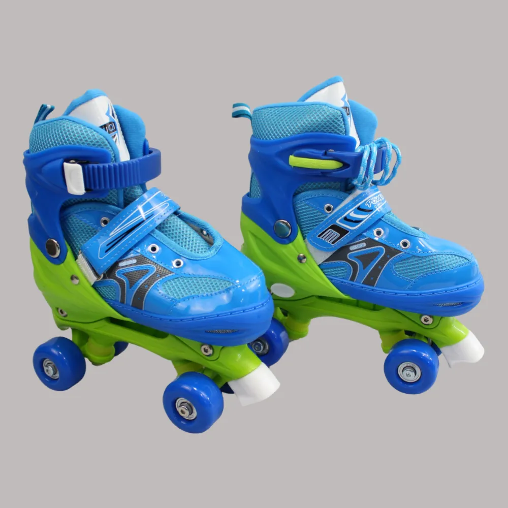 Adjustable Roller Skate Shoes 2-Rows 4-Wheels (Medium, Blue)