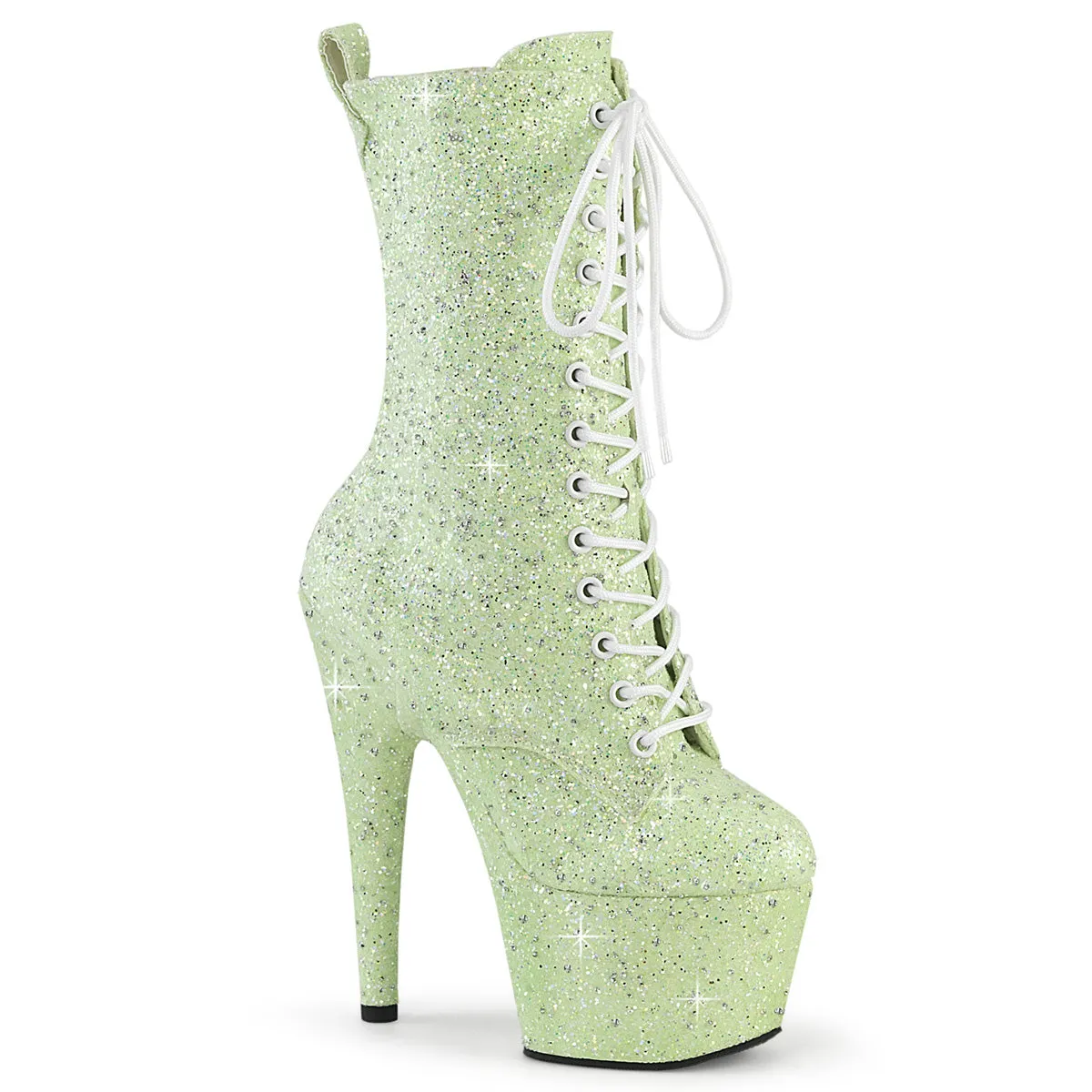 ADORE-1040GR Mint Green Platform Glitter Stripper Boots