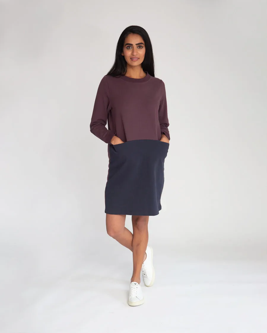 Alexis Organic Cotton Dress In Plum & Navy