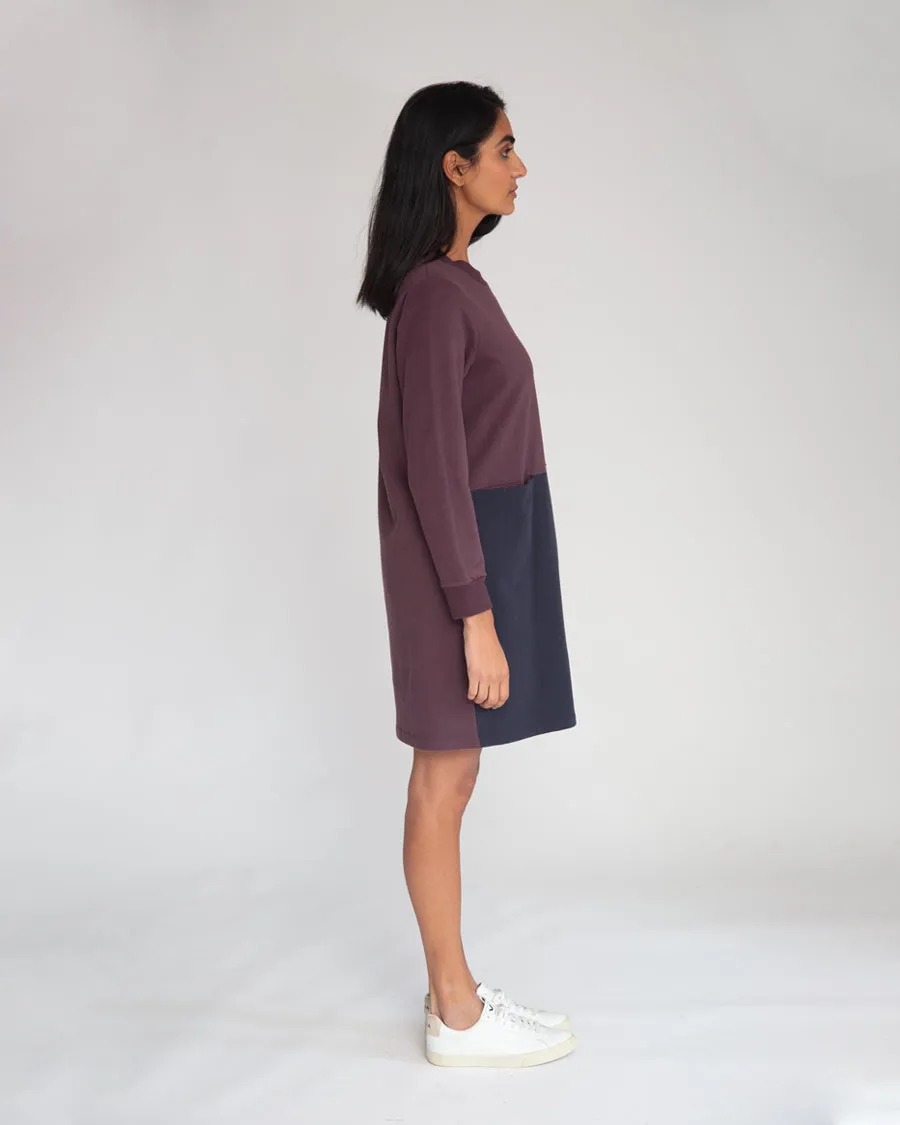 Alexis Organic Cotton Dress In Plum & Navy