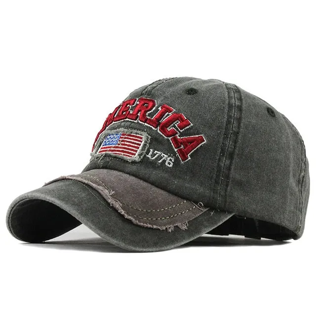 America Flag Vintage 1776 Washed Cotton Snapback Baseball Cap