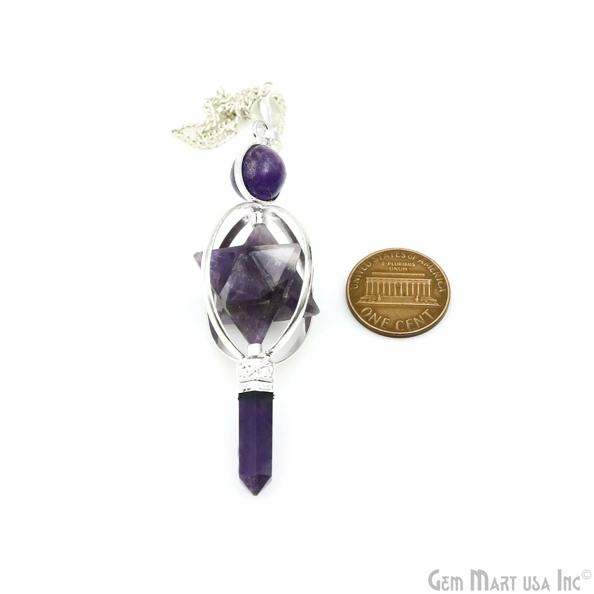 Amethyst Meditation Tool, Crystal Pointed Merkaba Dowsing Pendulum Reiki Healing, Crystal Point