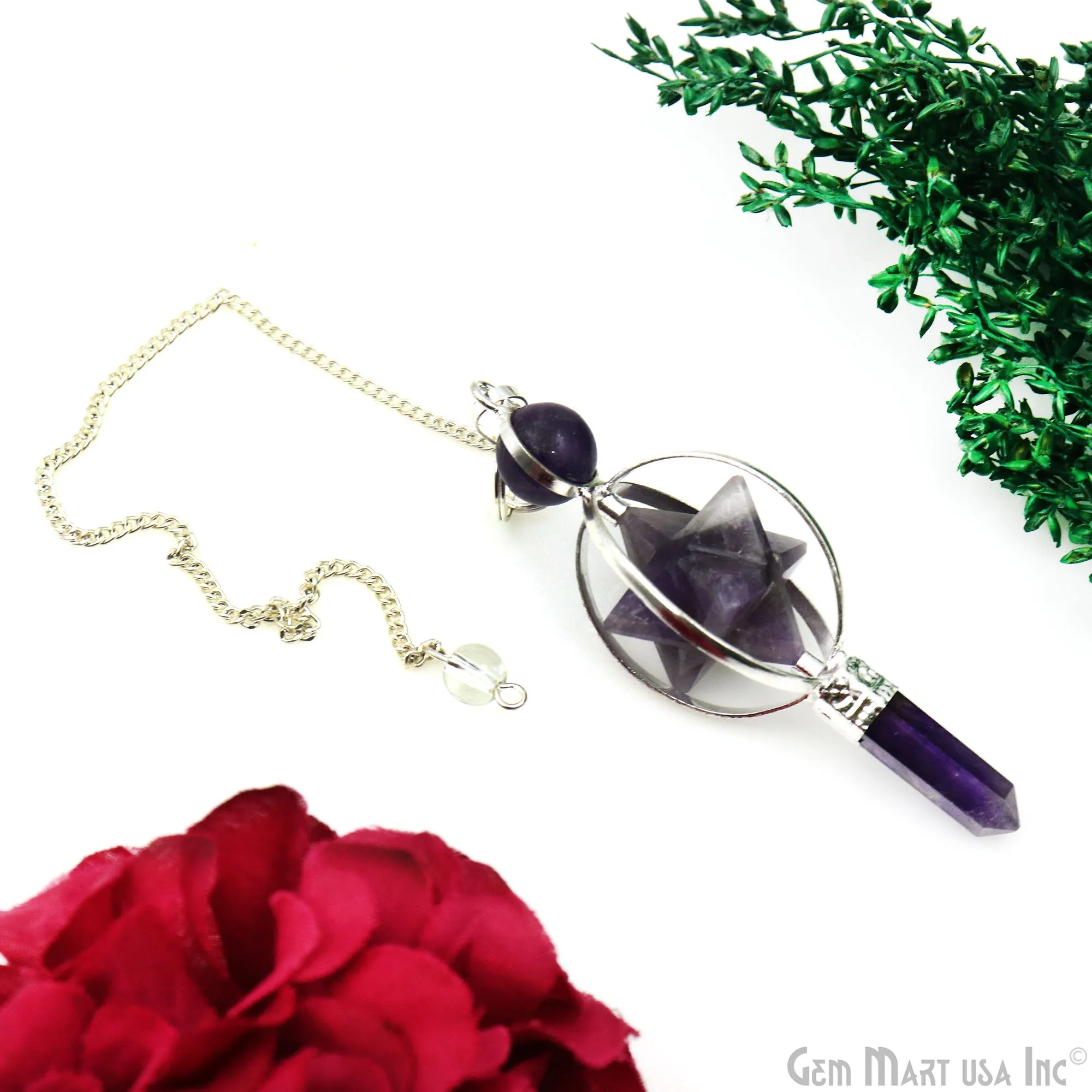 Amethyst Meditation Tool, Crystal Pointed Merkaba Dowsing Pendulum Reiki Healing, Crystal Point