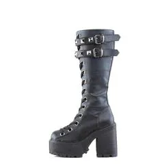 Assault-202 Black Vegan Leather Knee-High 4" Heel Boot