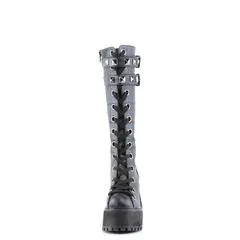 Assault-202 Black Vegan Leather Knee-High 4" Heel Boot