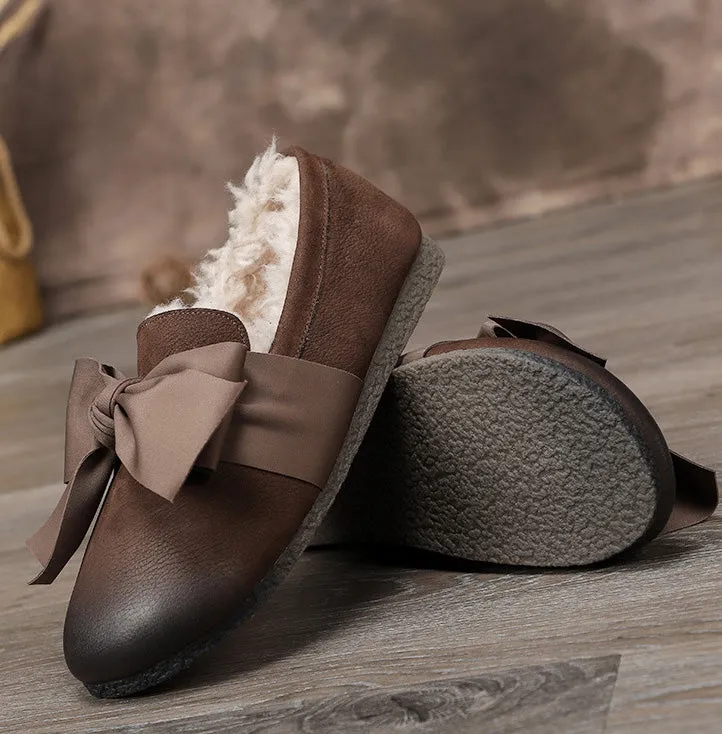 Autumn Winter Cotton Warm Plus Velvet Leather Soft Bottom Retro women's shoes