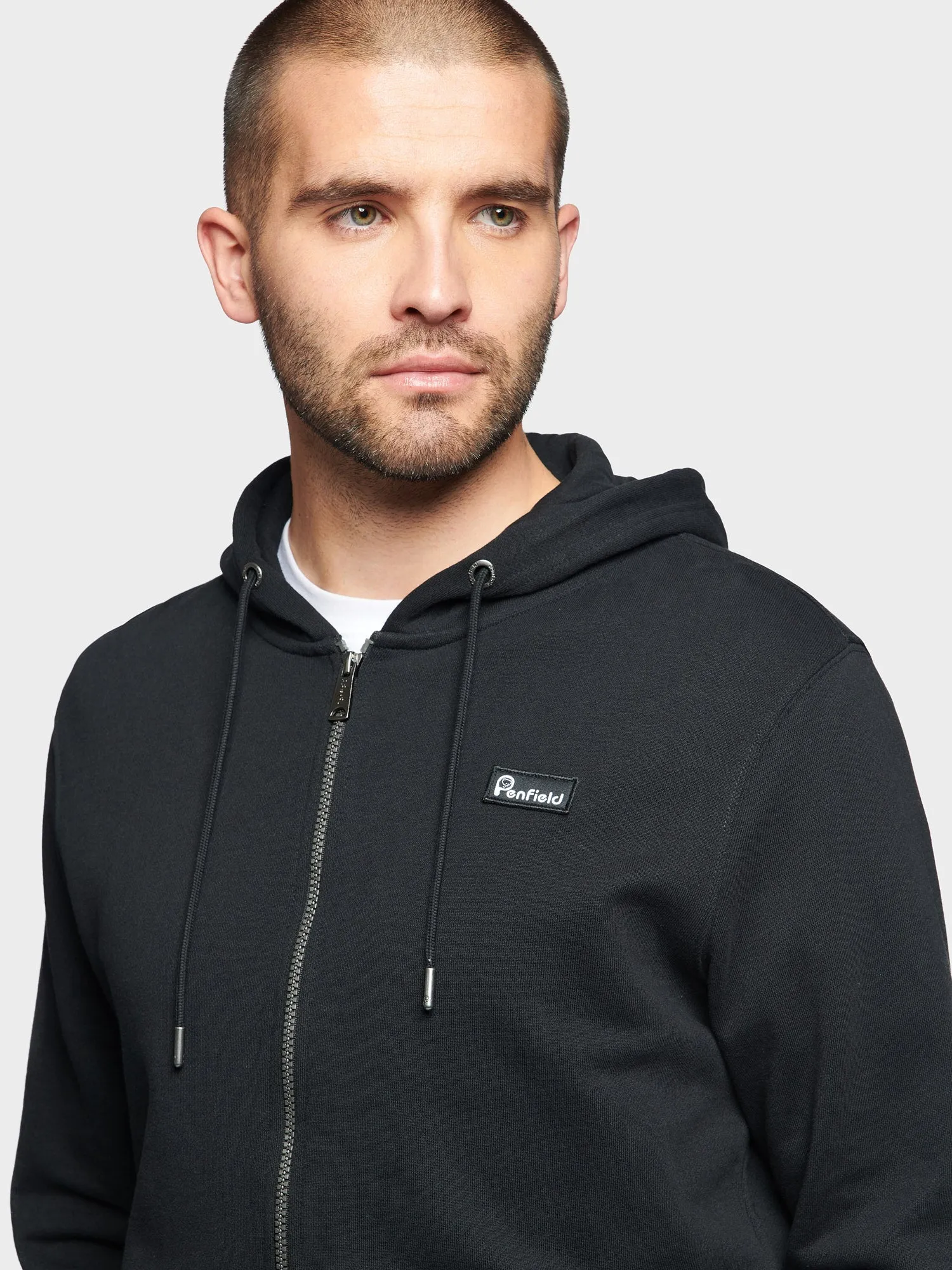 Badge Zip Hoodie in Black