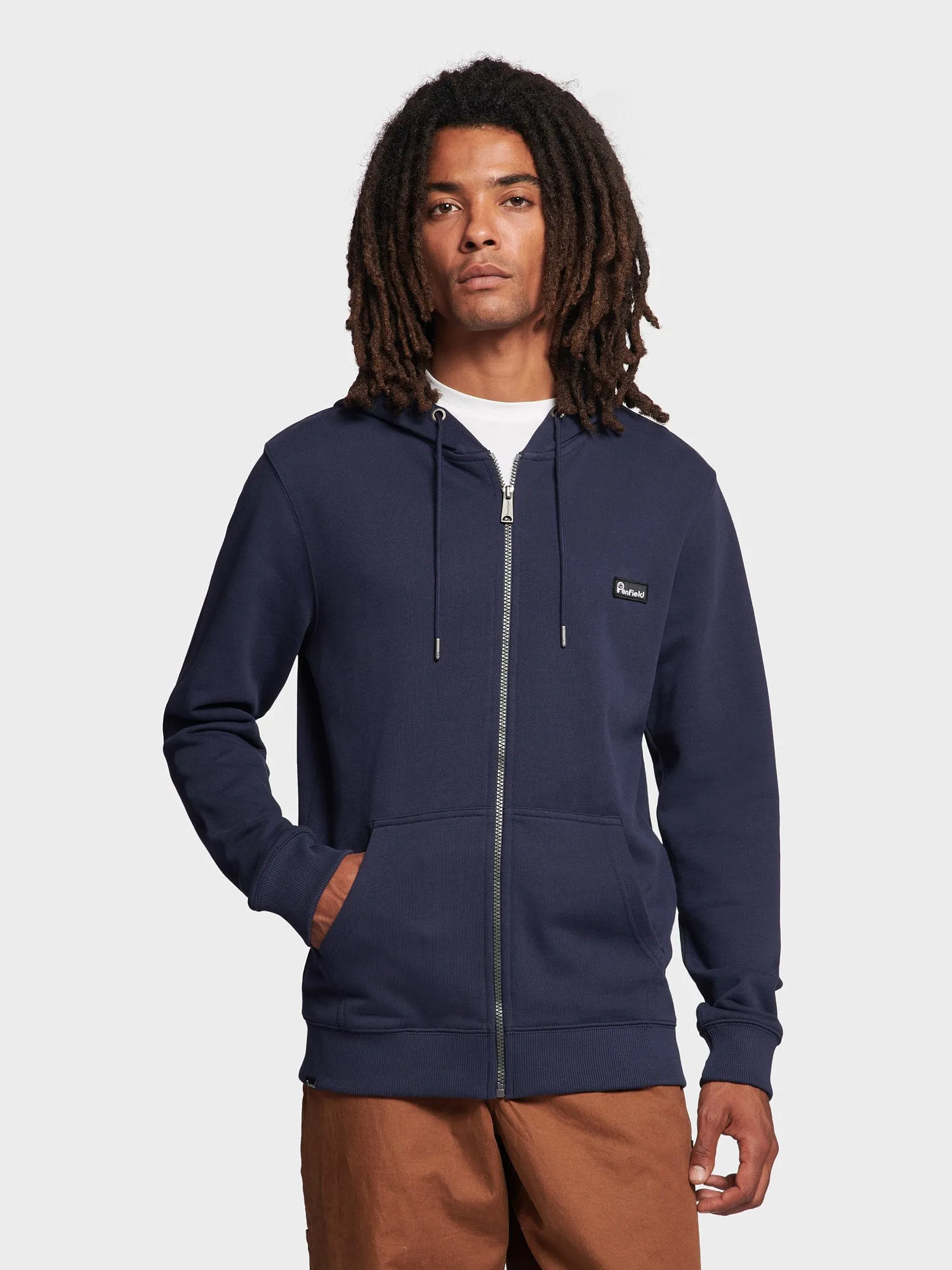 Badge Zip Hoodie in Navy Blue