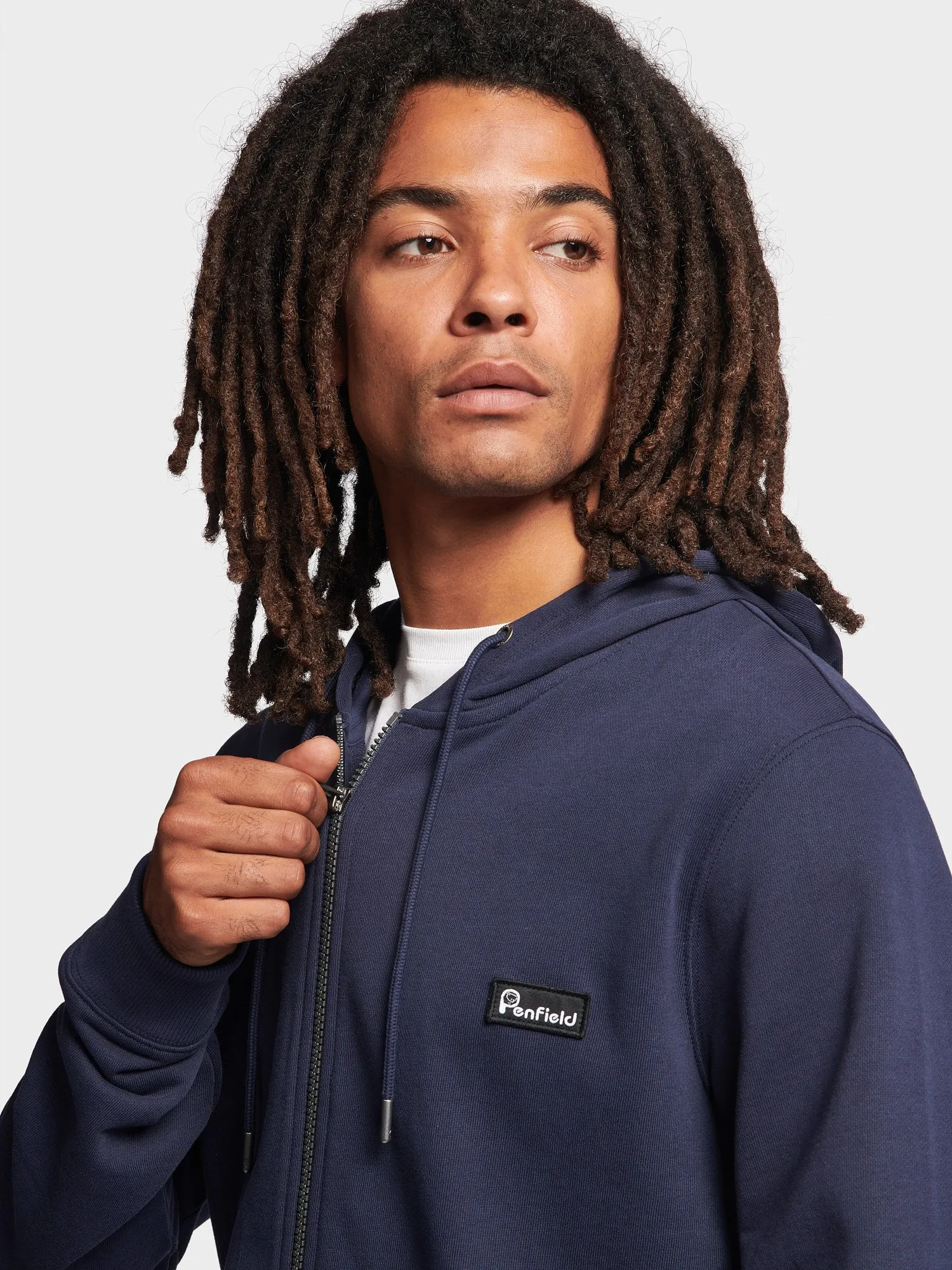 Badge Zip Hoodie in Navy Blue