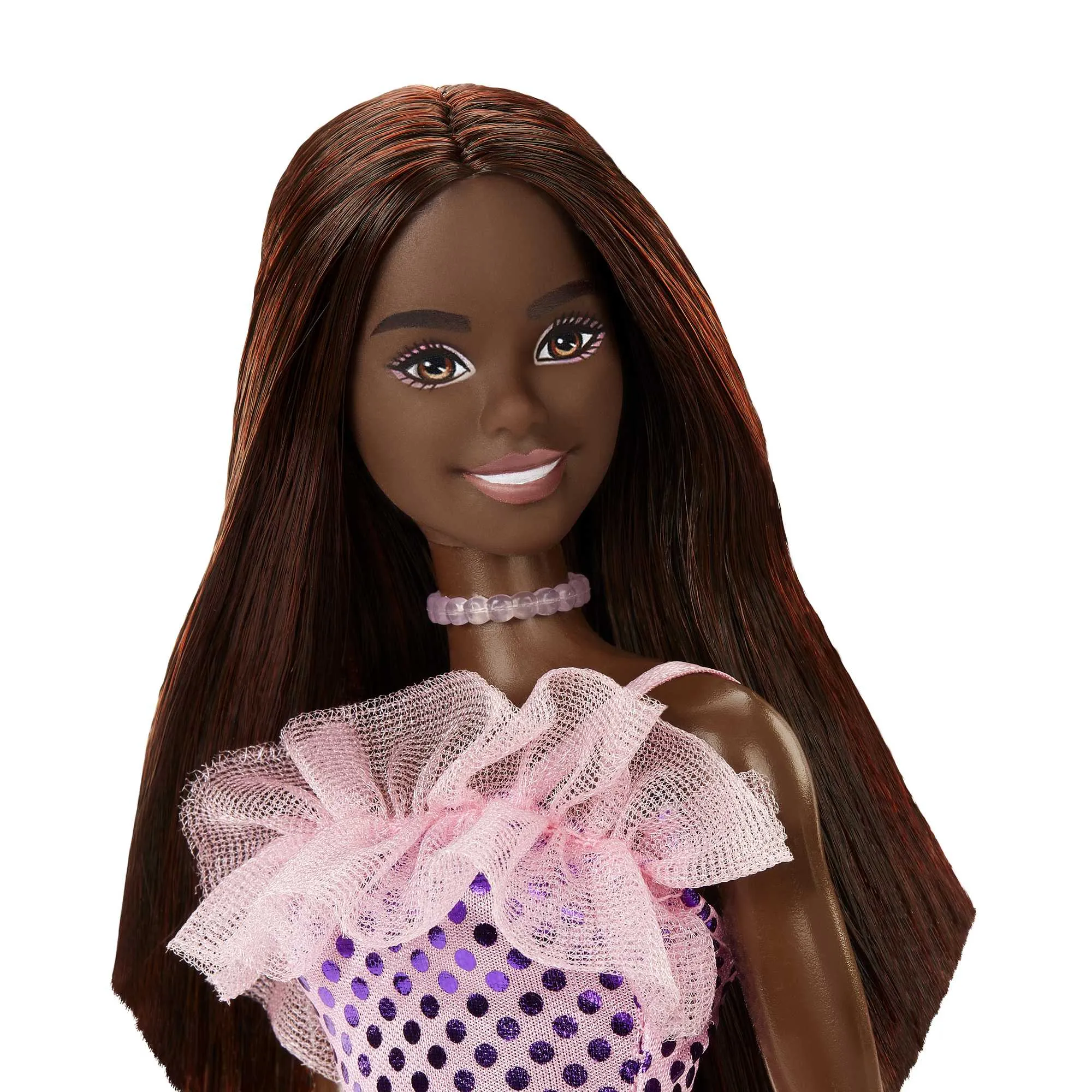 Barbie Doll, Kids Toys, Dark Brown Hair And Metallic Dress