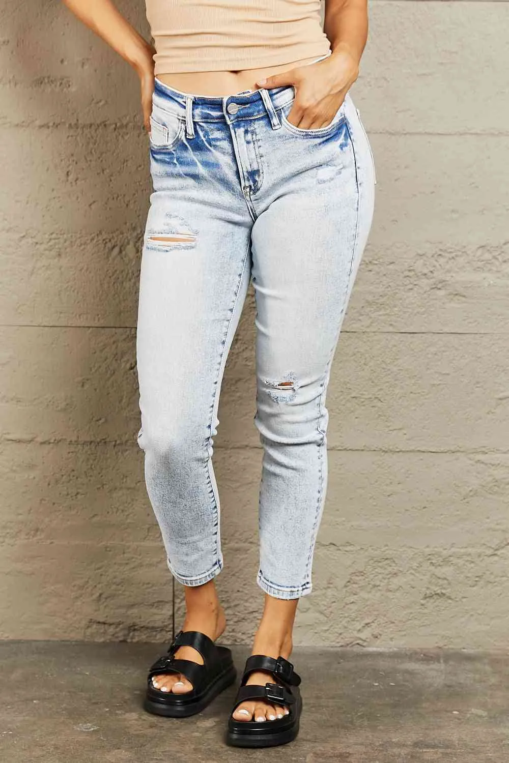 BAYEAS Mid Rise Acid Wash Skinny Jeans