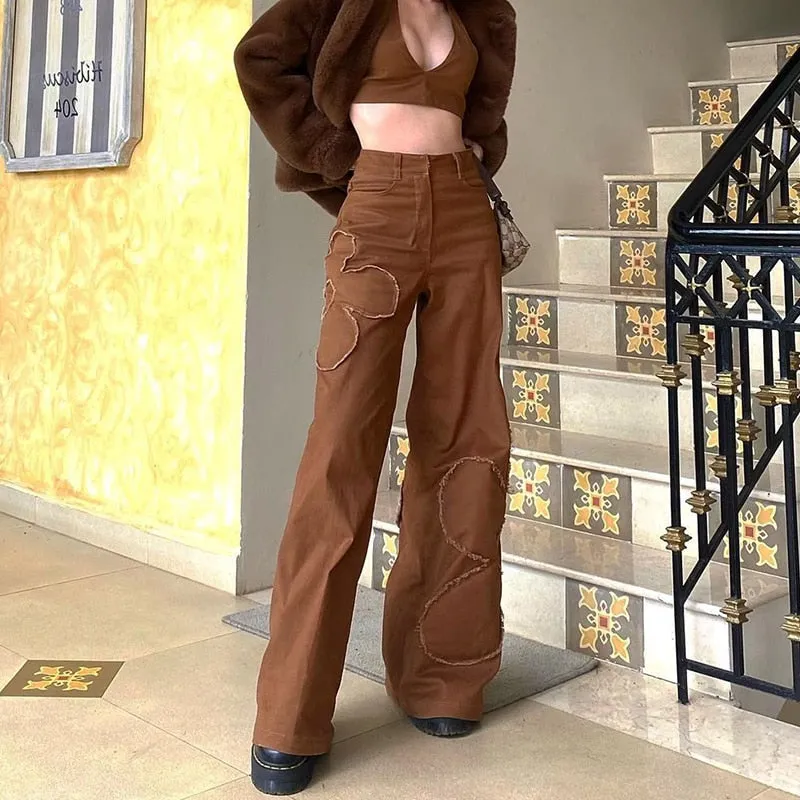 BerryBetty - Brown Vintage Baggy Jeans Women 90s Streetwear