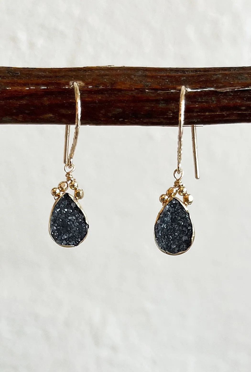 Black Druzy Teardrop Earrings