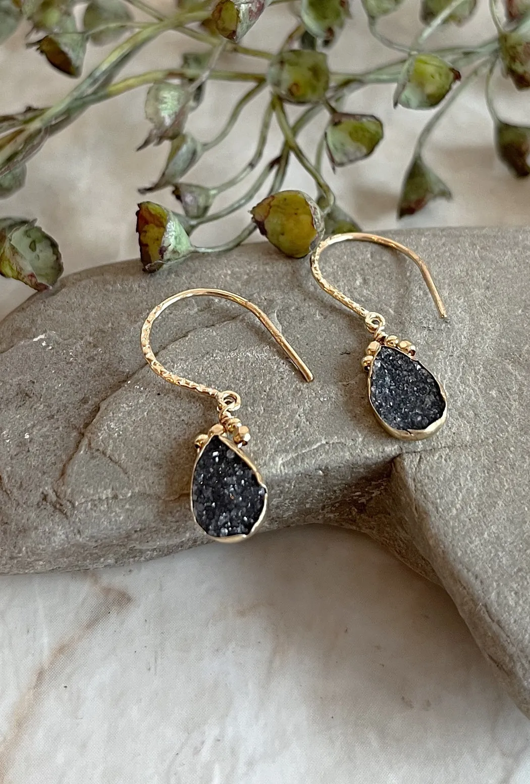 Black Druzy Teardrop Earrings