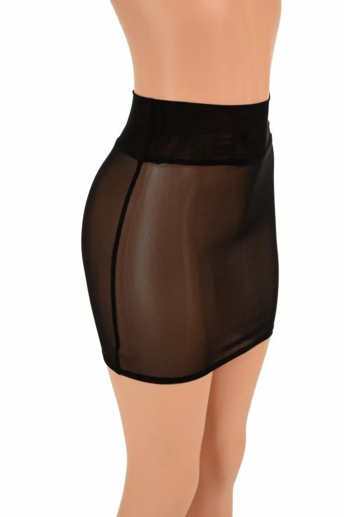 Black Mesh Bodycon Skirt