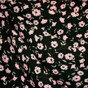 Blooming Vine Floral Rayon Crepe Black/Pink