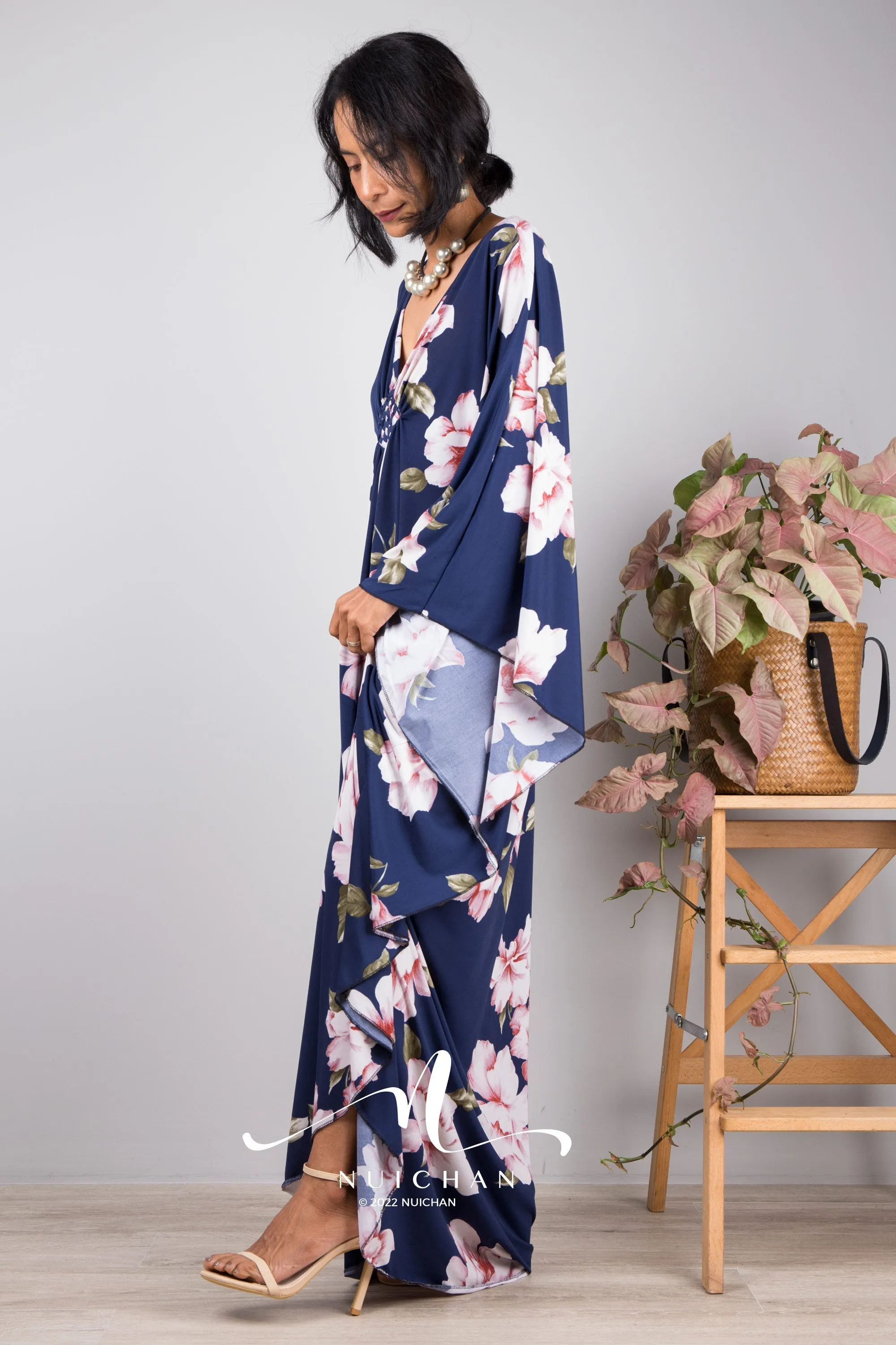 Boho Kaftan Frock Dress, Halston style maxi dress, Resort kaftan dress