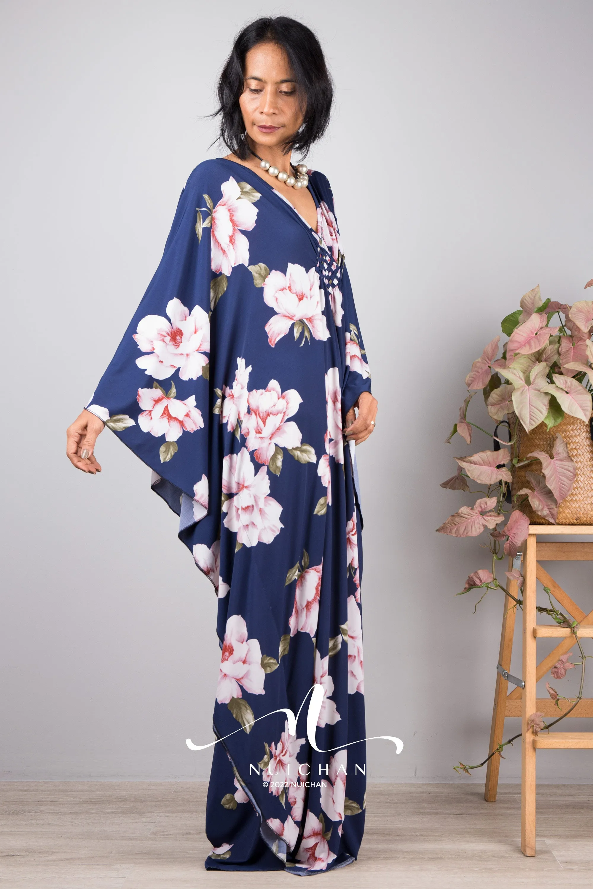 Boho Kaftan Frock Dress, Halston style maxi dress, Resort kaftan dress