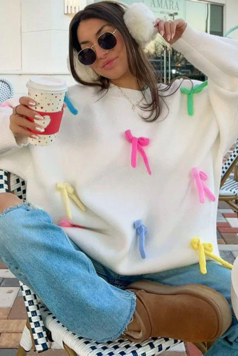 Bright Colorful Bow Knot Oversized Sweater