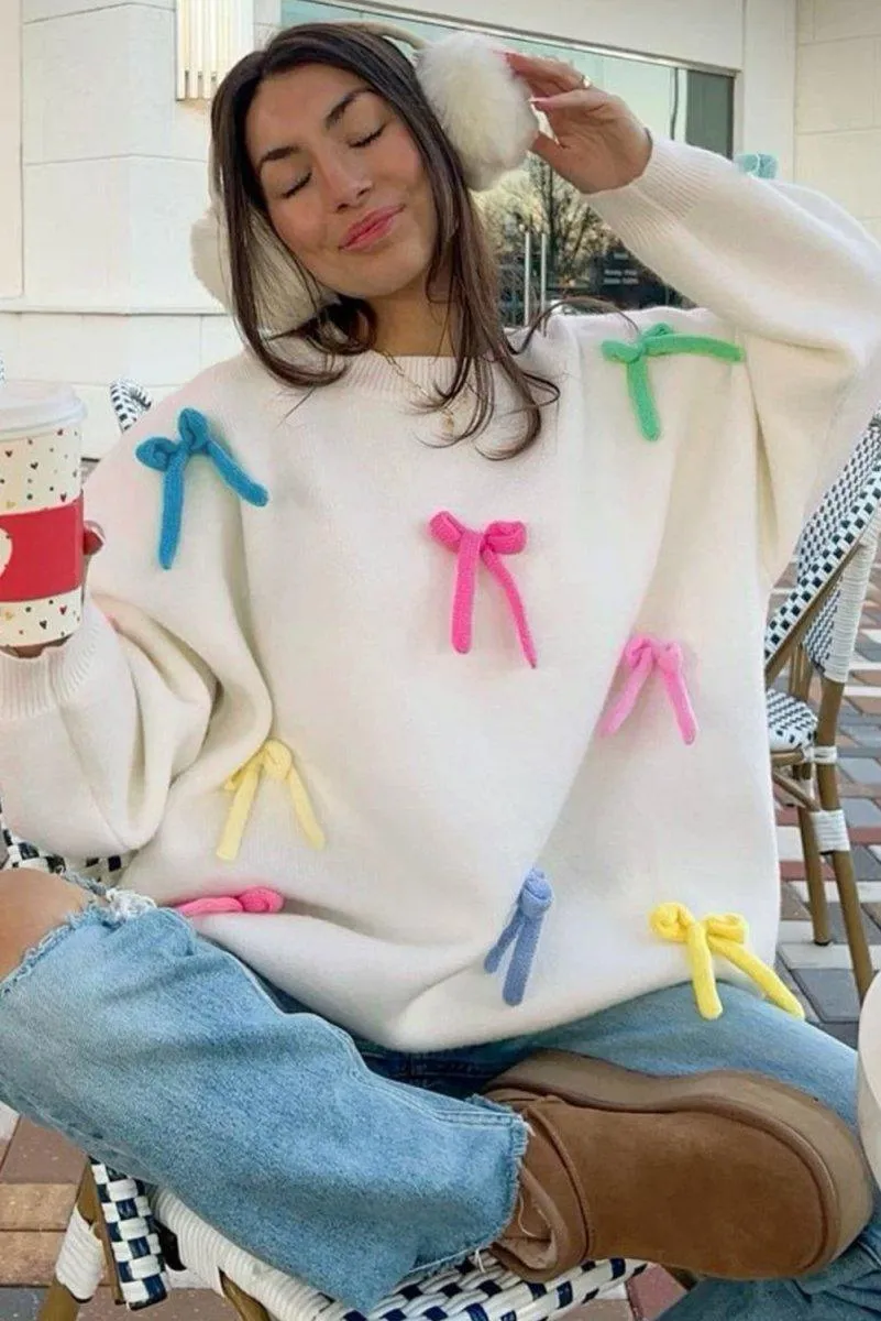 Bright Colorful Bow Knot Oversized Sweater