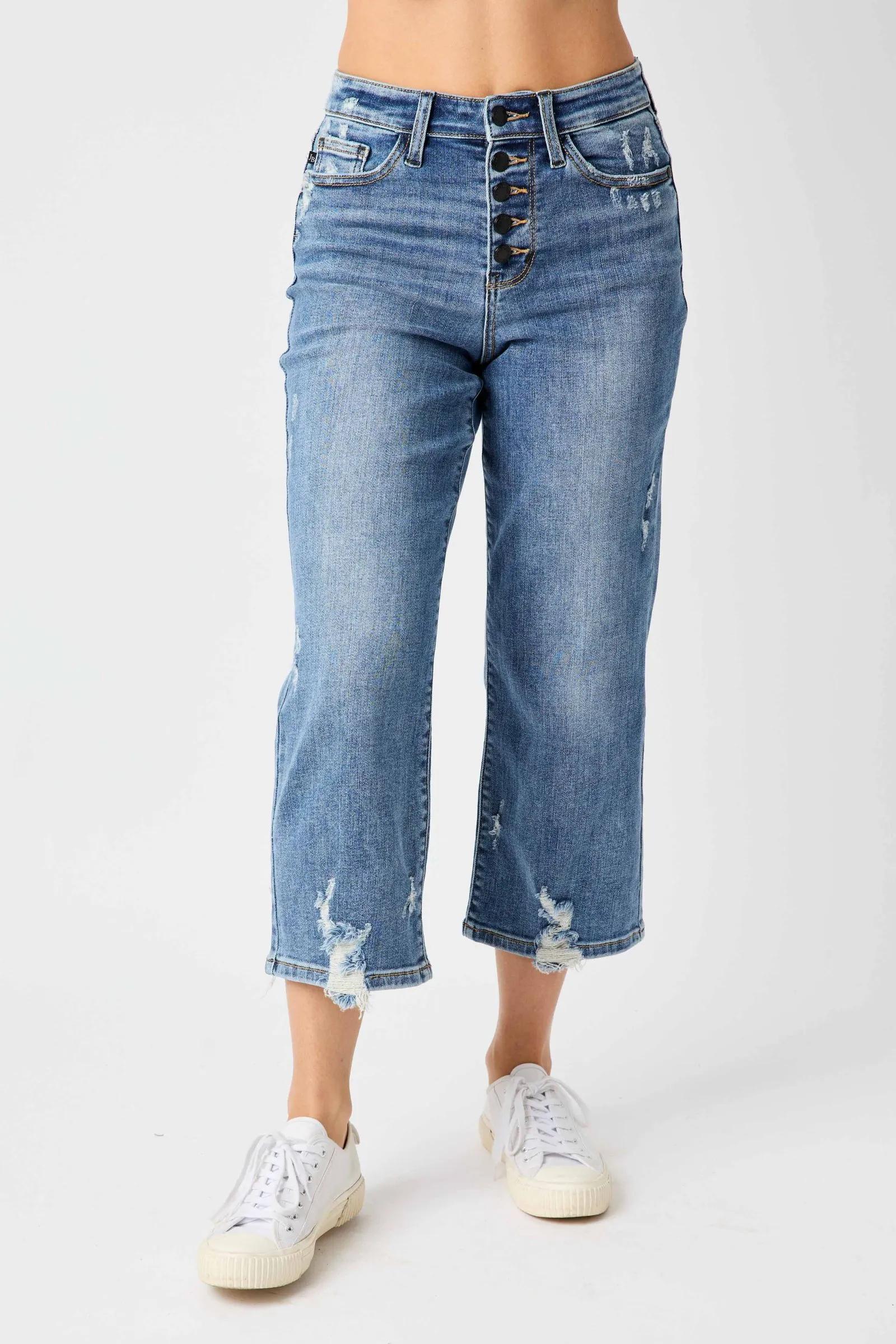 Button Fly Wide Leg Judy Blue Crop Jeans