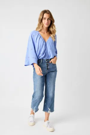 Button Fly Wide Leg Judy Blue Crop Jeans