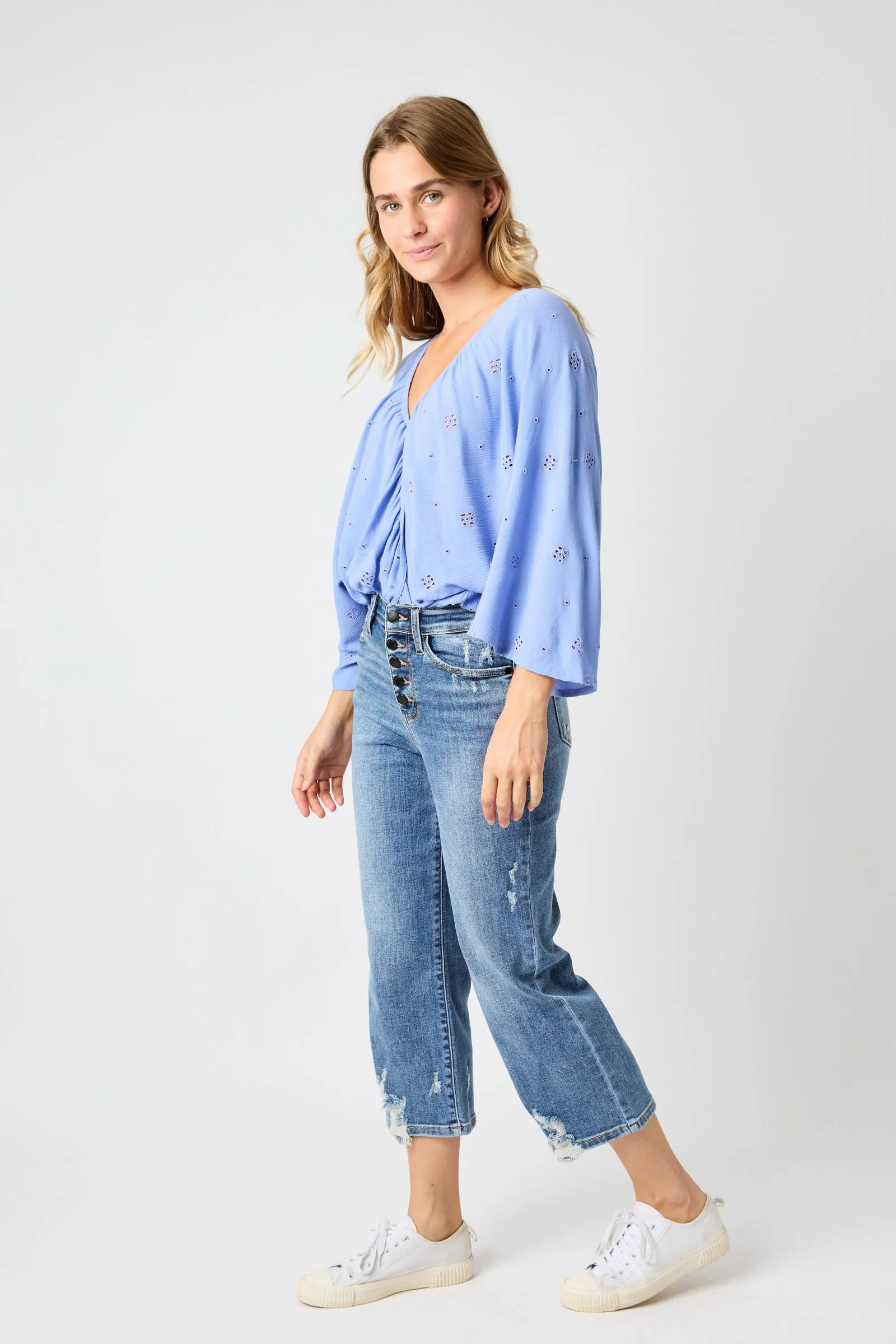 Button Fly Wide Leg Judy Blue Crop Jeans