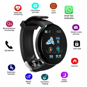 D18 Smart Watch Full Touch Clock Blood Pressure Heart Rate Monitor control Music Message Reminder Smartwatch Men and Women