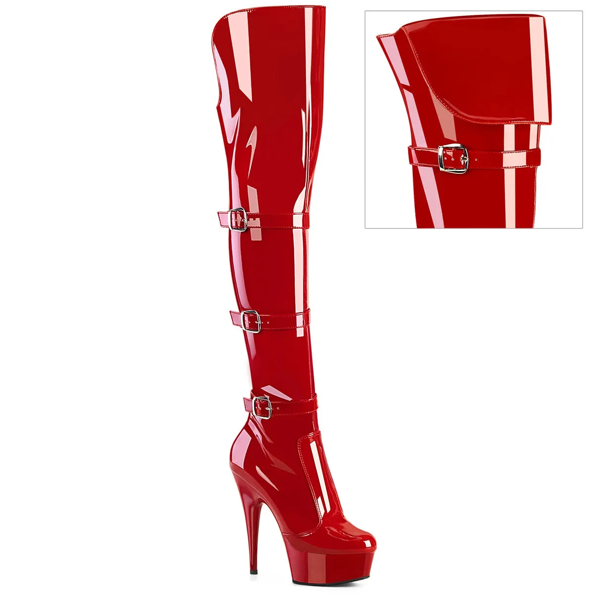 DELIGHT-3018 Red Patent 3 Buckle Sexy Thigh Boot Pleaser Clearance Sale