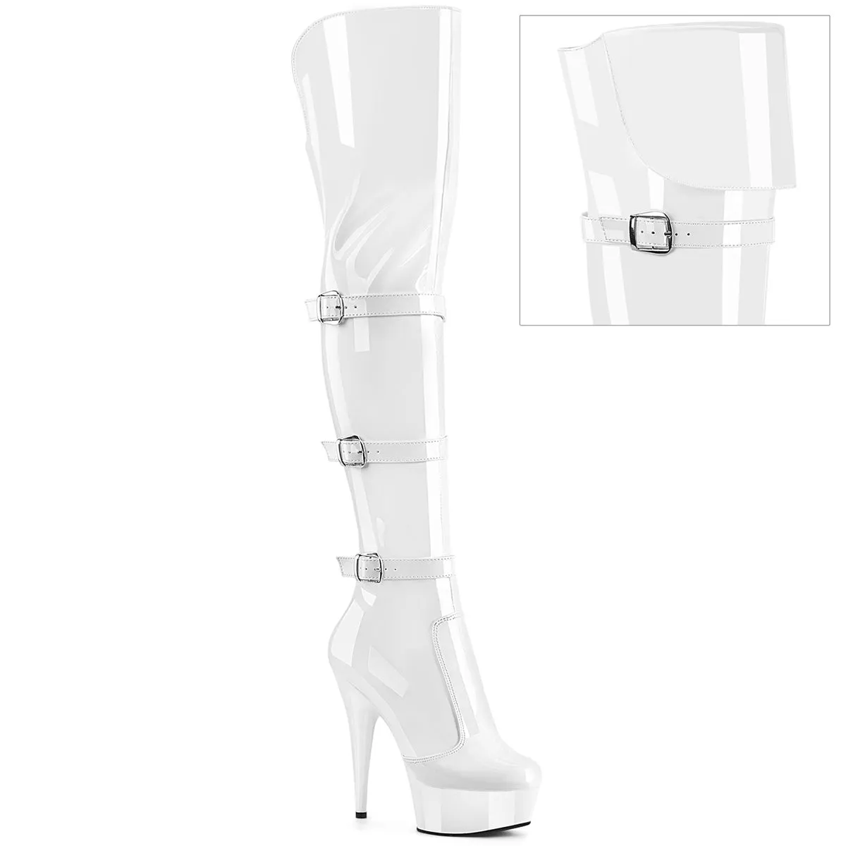 DELIGHT-3018 White Patent Platform Sexy Thigh Boots