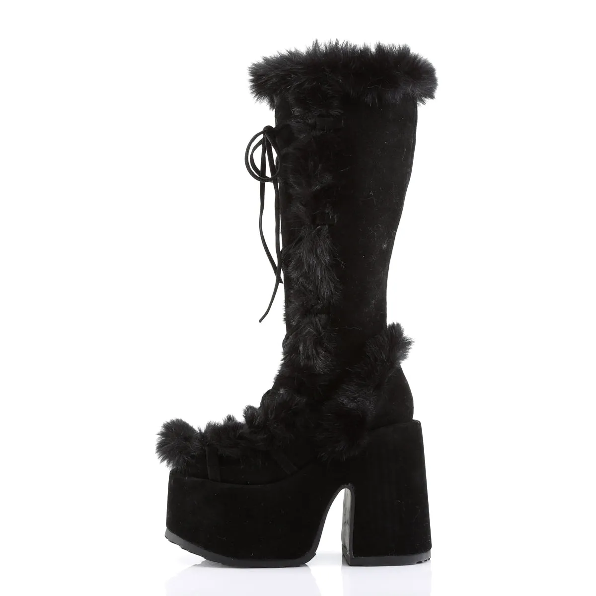 Demonia Black Furry Winter Faux Fur Boots