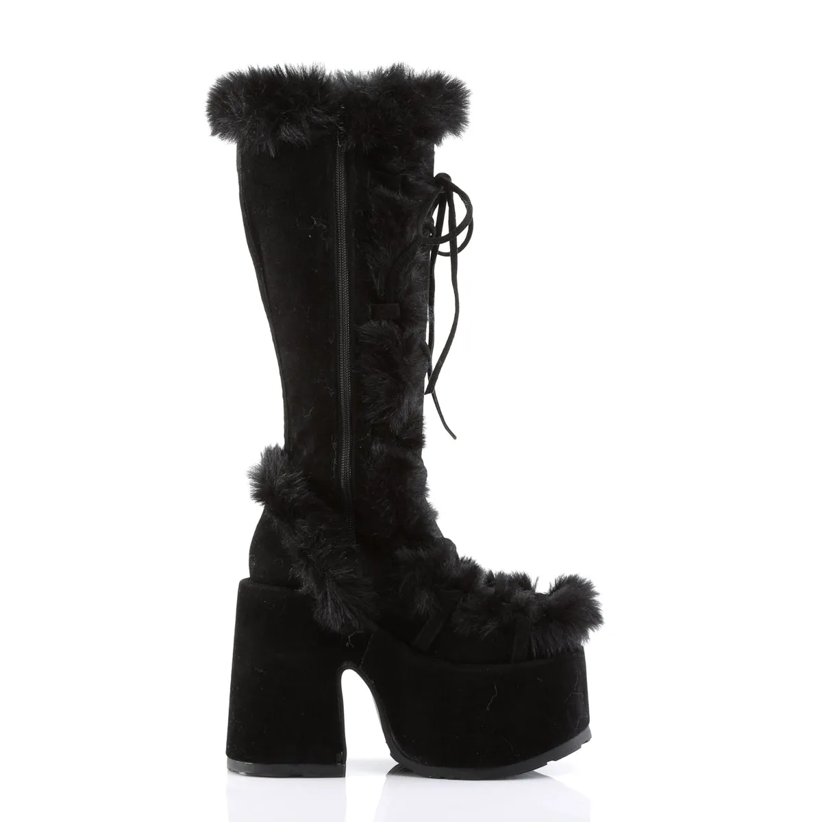 Demonia Black Furry Winter Faux Fur Boots