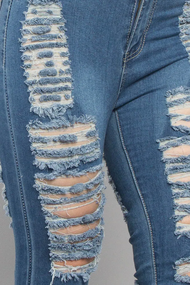 Double Distressed Denim Skinny Jeans