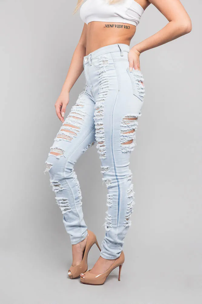 Double Distressed Denim Skinny Jeans