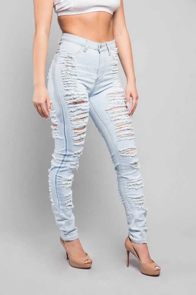 Double Distressed Denim Skinny Jeans