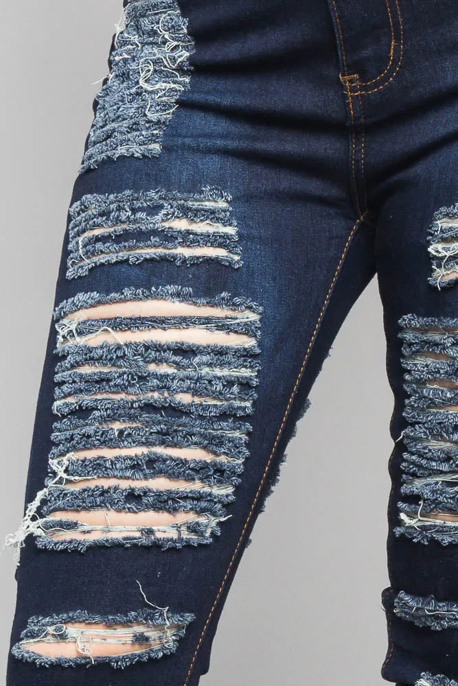 Double Distressed Denim Skinny Jeans