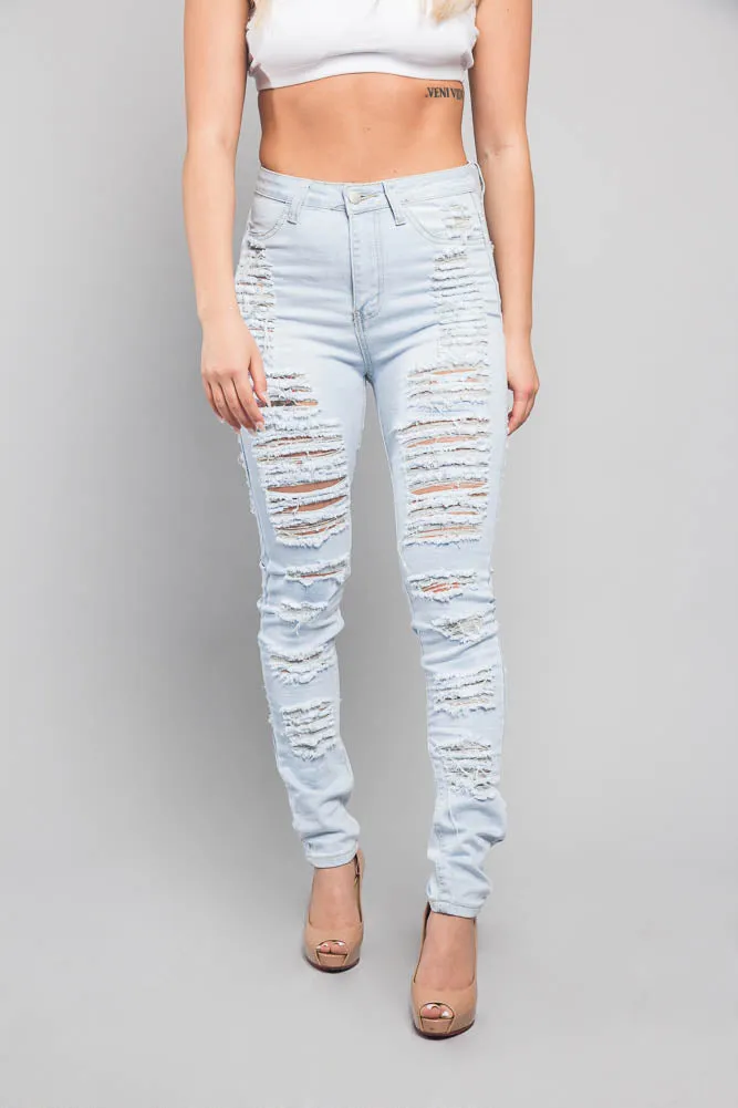 Double Distressed Denim Skinny Jeans