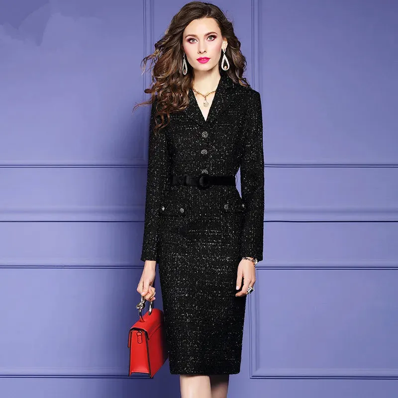 Elegant Women's Winter Pencil Dress – Vintage Designer Office & Cocktail Party Dress, M-3XL