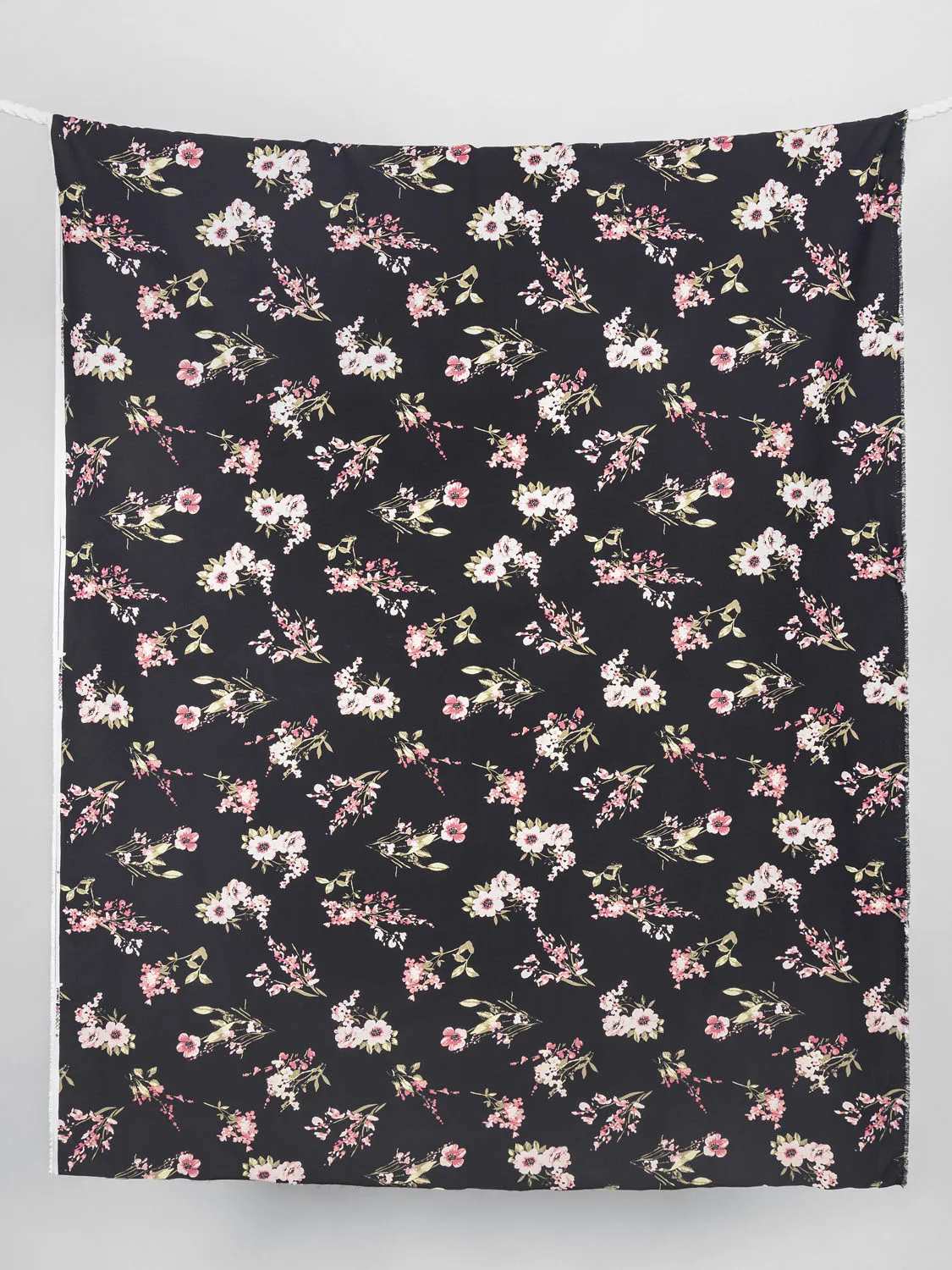 Floral Print Stretch Viscose Twill Deadstock - Rose   Moss   Black - Swatch