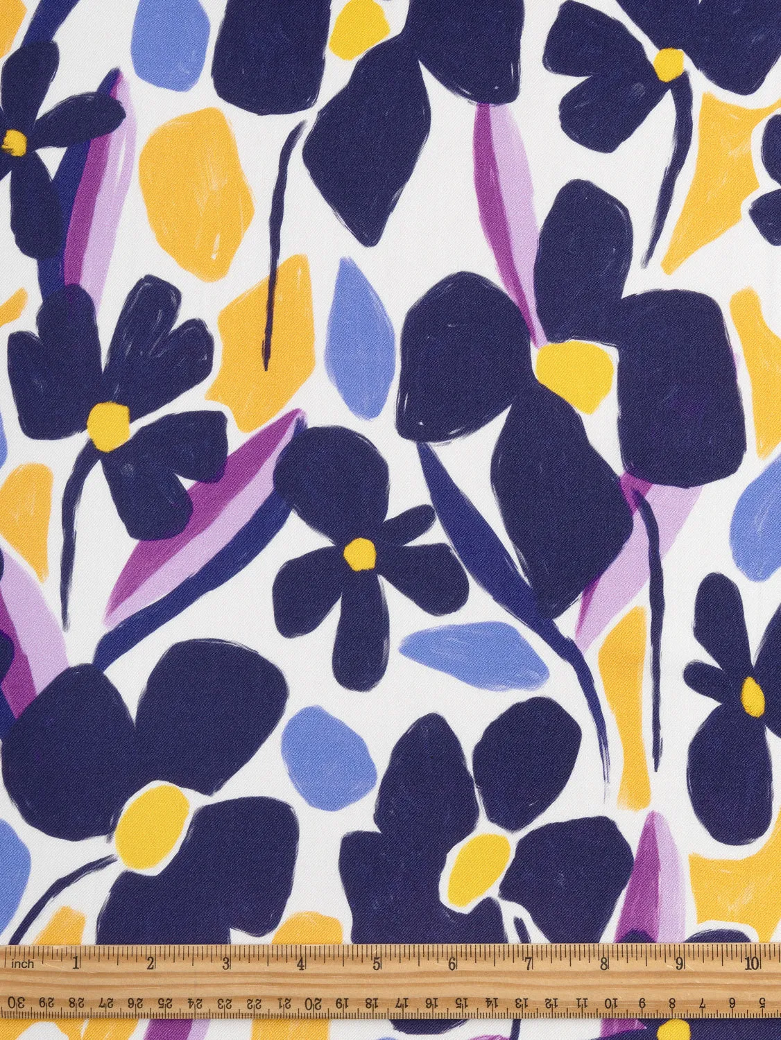 Floral Print Viscose Twill - Cream   Periwinkle   Clementine   Navy