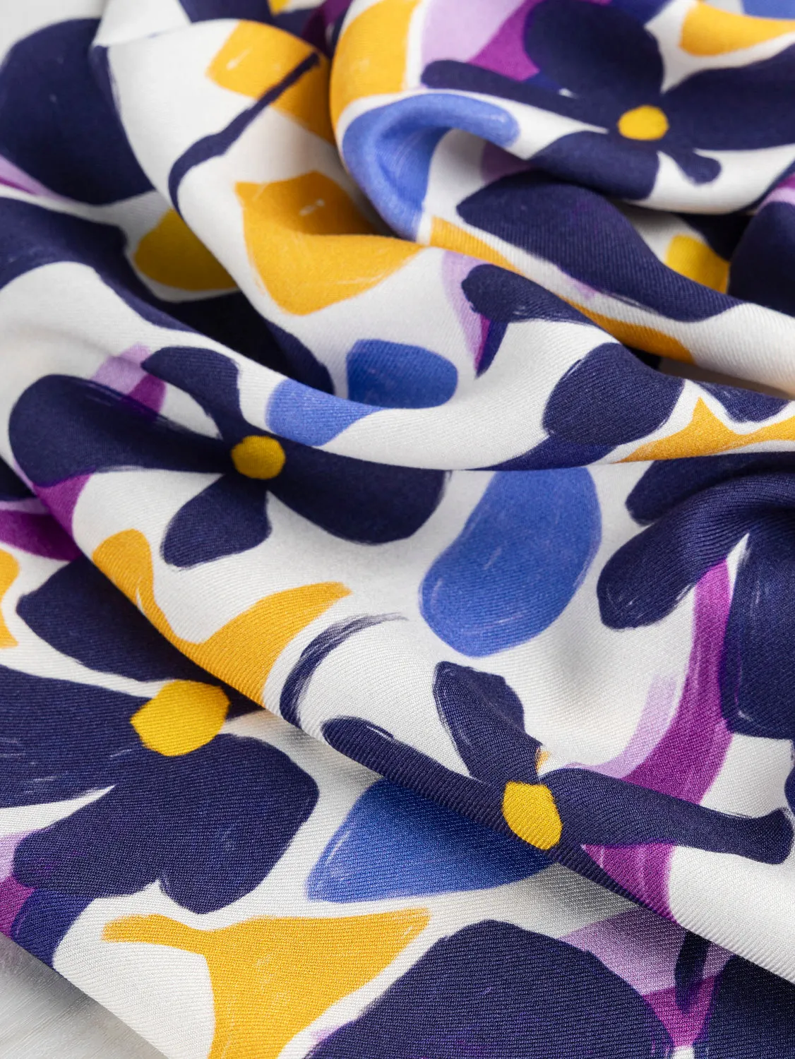 Floral Print Viscose Twill - Cream   Periwinkle   Clementine   Navy