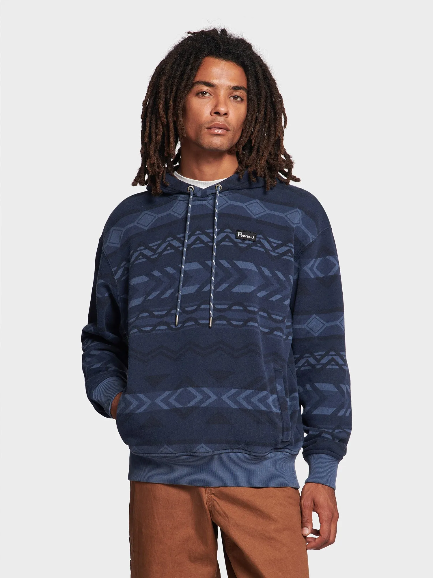 Geo Print Washed Hoodie in Navy Blue