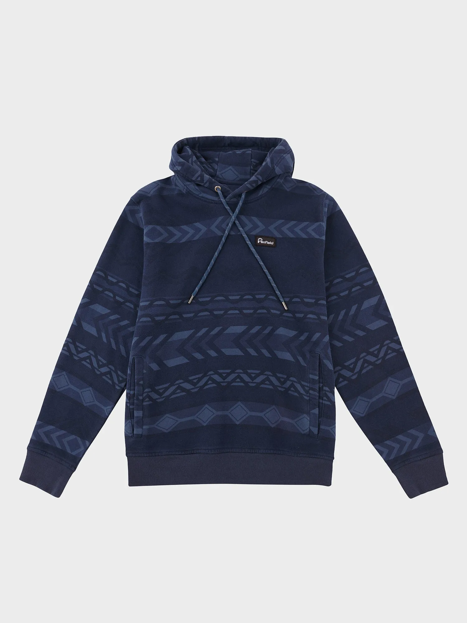 Geo Print Washed Hoodie in Navy Blue