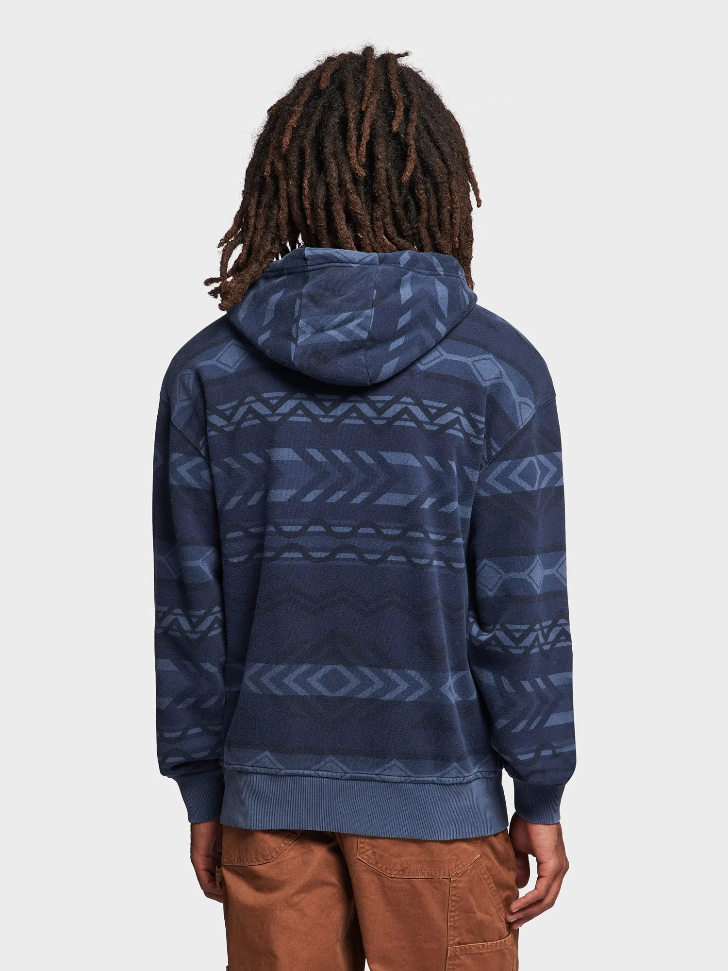 Geo Print Washed Hoodie in Navy Blue